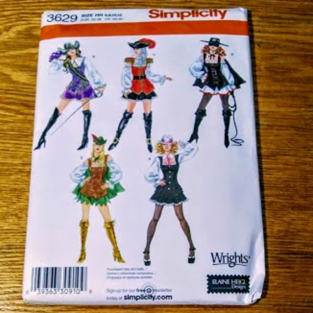 SIMPLICITY#3629*SEXY PIRATE*FLIRTY NURSE & ZORRO*WOMEN 6 TO 12*PRICE IS FIRM*